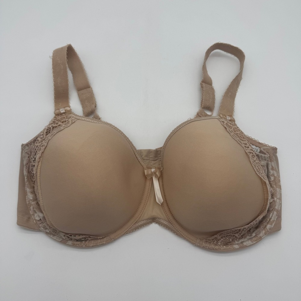 Elomi EL8740 Nude Underwire T-Shirt‎ Bra Lace Trim Women's US 38I UK 38G